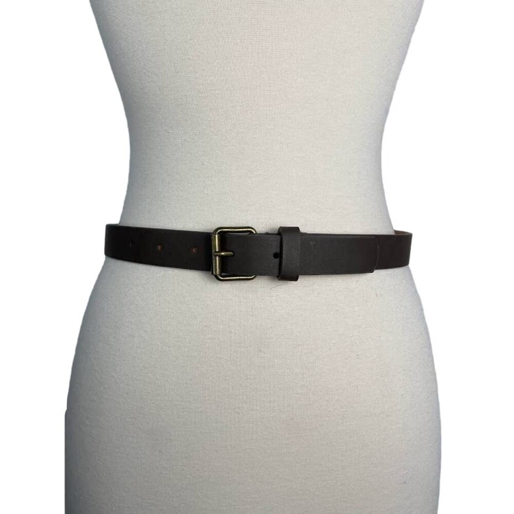 Olive Green Belt Kids Size XL Faux Leather Gold One Prong Buckle Solid Belt